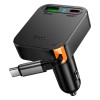Адаптер автомобільний HOCO Guardian car charger with retractable cable NZ18 |1USB/1Type-C, 65W/3A, PD/QC| black