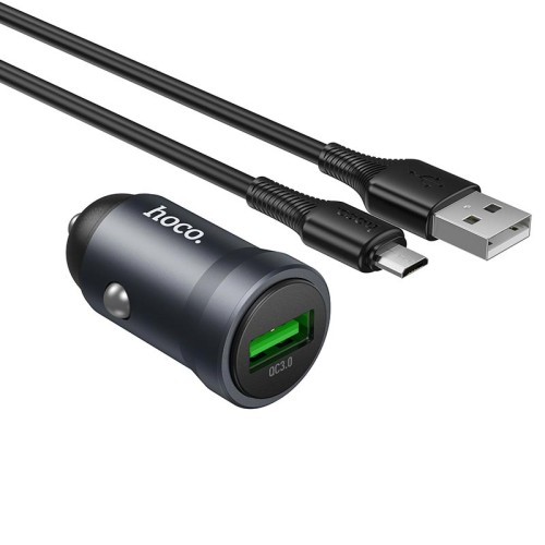 Адаптер автомобільний HOCO Micro USB cable Energy single-port QC3.0 car charger Z62 |1USB, 18W/3A, QC| metal-grey