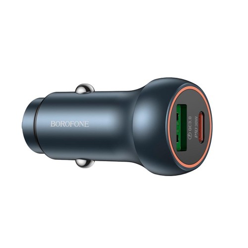 Адаптер автомобільний Borofone Fresh dual port PD car charger BZ32B |1Type-C/1USB, 48W/3A, PD/QC| metal-grey