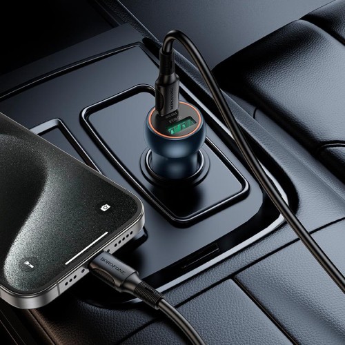 Адаптер автомобільний Borofone Fresh dual port PD car charger BZ32B |1Type-C/1USB, 48W/3A, PD/QC| metal-grey