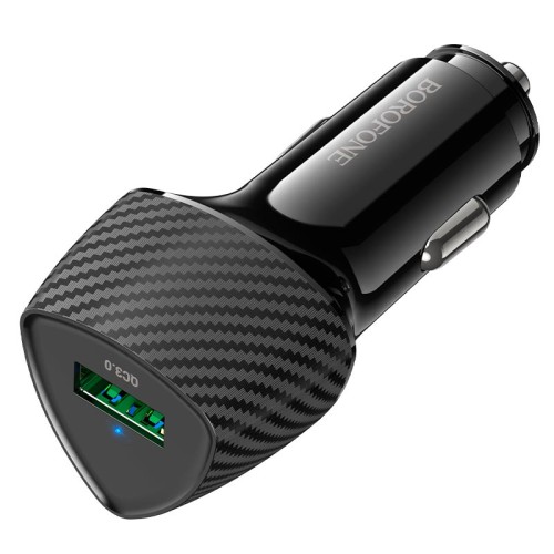 Адаптер автомобільний BOROFONE Solid single-port car charger BZ31 |1USB, 18W/3A, QC| black
