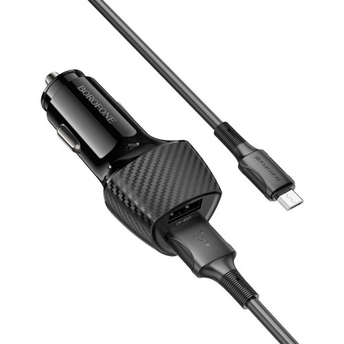 Адаптер автомобільний BOROFONE Solid dual-port car charger Micro USB Set BZ31A |2USB, 17W/3.4A Max| black