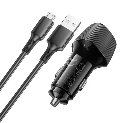 Адаптер автомобільний BOROFONE Solid dual-port car charger Micro USB Set BZ31A |2USB, 17W/3.4A Max| black
