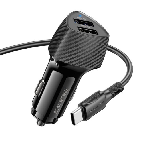 Адаптер автомобільний BOROFONE Solid dual-port car charger Type-C Set BZ31A |2USB, 17W/3.4A Max| black