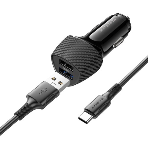 Адаптер автомобільний BOROFONE Solid dual-port car charger Type-C Set BZ31A |2USB, 17W/3.4A Max| black