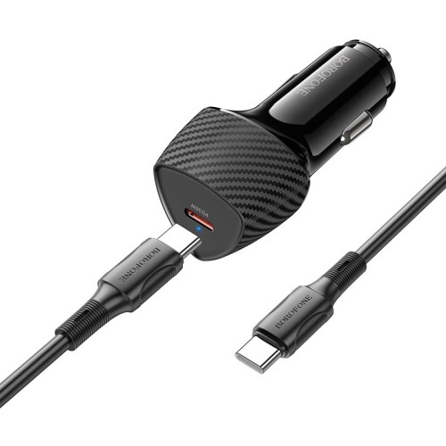 Адаптер автомобільний BOROFONE Solid single-port PD30W car charger C to C set BZ31B |1Type-C, 30W/3A, PD/QC| black