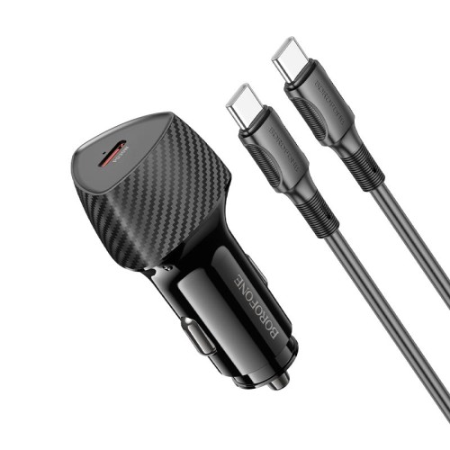 Адаптер автомобільний BOROFONE Solid single-port PD30W car charger C to C set BZ31B |1Type-C, 30W/3A, PD/QC| black