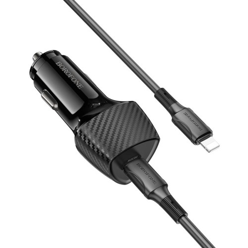 Адаптер автомобільний BOROFONE Solid single-port PD30W car charger C to Lightning set BZ31B |1Type-C, 30W/3A, PD/QC| black