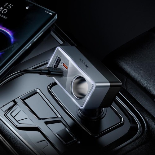 Адаптер автомобільний HOCO Smart cigarette lighter PD car charger Z65A |1USB/2Type-C/1DC, 165W, PD/QC| black