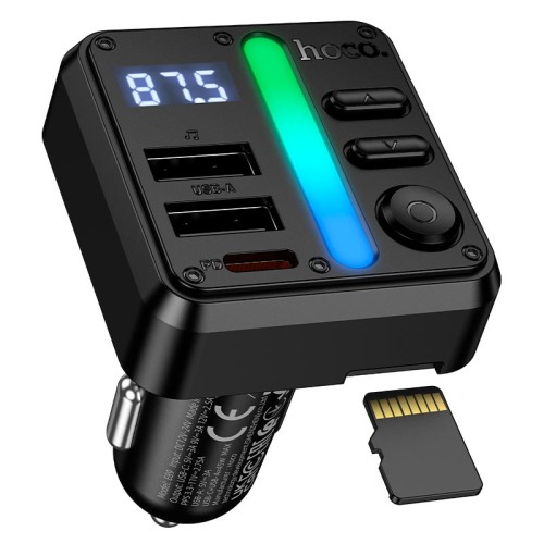Адаптер автомобільний HOCO Libre car BT FM transmitter E89 |2USB/1Type-C, 45W/3A, PD/QC| black