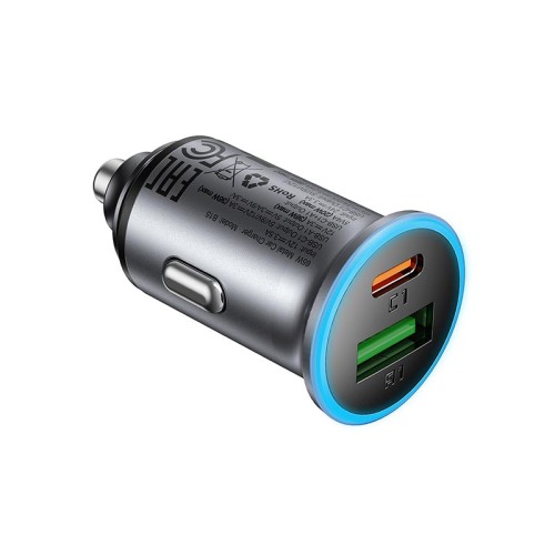 Адаптер автомобільний ACEFAST PD dual port metal car charger B15 |1Type-C/1USB, PD/QC, 65W/3A| grey