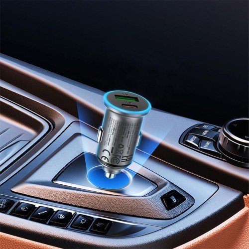 Адаптер автомобільний ACEFAST PD dual port metal car charger B15 |1Type-C/1USB, PD/QC, 65W/3A| grey