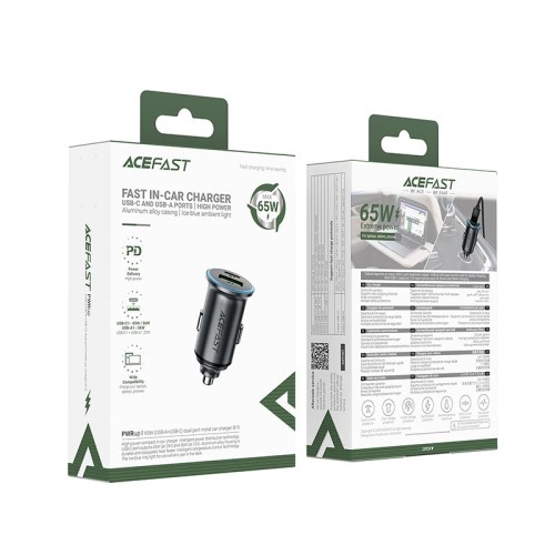 Адаптер автомобільний ACEFAST PD dual port metal car charger B15 |1Type-C/1USB, PD/QC, 65W/3A| grey