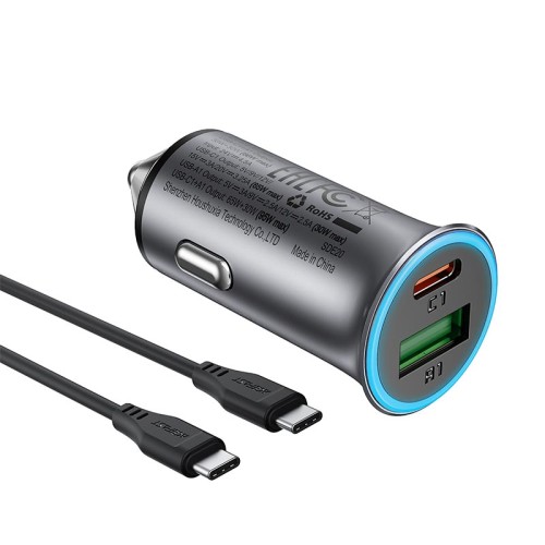Адаптер автомобільний ACEFAST PD dual port metal car charger set (P5) B16 |1Type-C/1USB, PD/QC, 95W/3A| grey