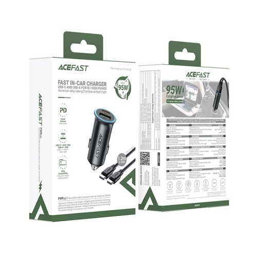 Адаптер автомобільний ACEFAST PD dual port metal car charger set (P5) B16 |1Type-C/1USB, PD/QC, 95W/3A| grey