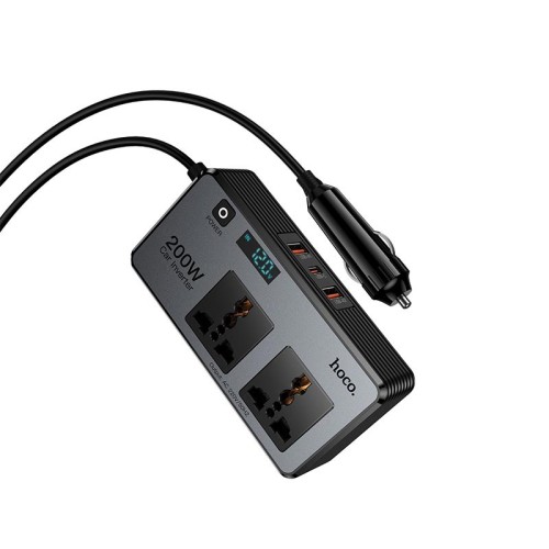 Автомобільний перетворювач напруги HOCO New 2-socket universa l(PD66W/1C2A) car inverter Z66 black