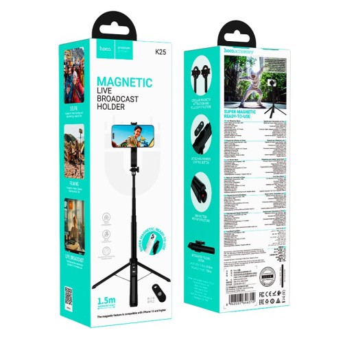 Селфі-монопод HOCO Sherkhan magnetic aluminum alloy live broadcast holder K25 |BT5.2, 60-105mm, 2h| black