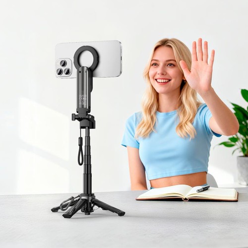 Монопод HOCO Magic mini live broadcast stand (pull clip+magnetic focusing version) K27 Pro |BT5.2, 4.5-7"| black