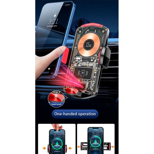 Тримач Auto open-close Transparent Wireless Charger XYJ A6 |15W, RGB| transparent-black