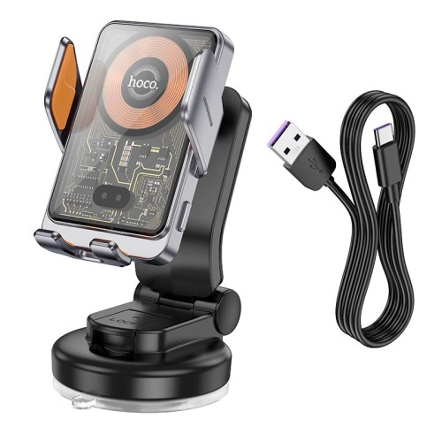 Тримач Hoco Transparent Discovery Edition wireless fast charging car holder (center console) HW8 |15W| grey