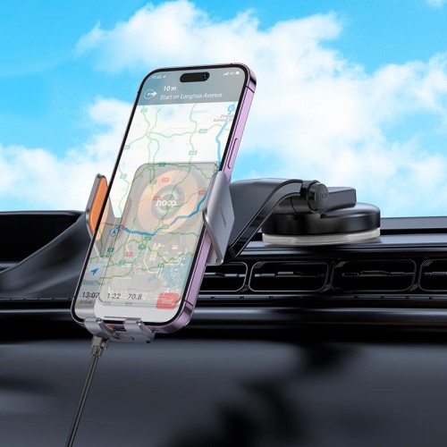 Тримач Hoco Transparent Discovery Edition wireless fast charging car holder (center console) HW8 |15W| grey