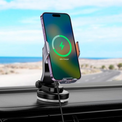Тримач Hoco Transparent Discovery Edition wireless fast charging car holder (center console) HW8 |15W| grey