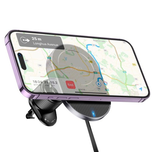 Тримач HOCO Guardian magnetic wireless fast charging car holder (air outlet) HW12 |15W| black-grey