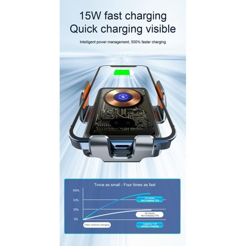 Тримач Auto open-close Transparent Wireless Charger T11 |15W| black