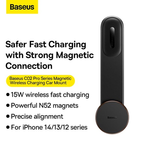 Тримач Baseus C02 Pro Series Magnetic Wireless Charging Car |15W| (C40156000111-00) black