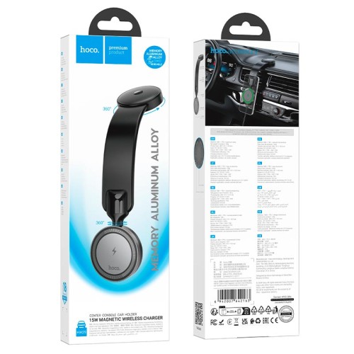 Тримач HOCO Totem ring magnetic wireless fast charging car holder HW29 (center console) |4.5-7", 15W| black