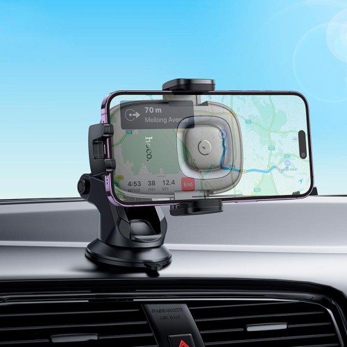 Тримач HOCO Crown push-type wireless charging car holder (center console) HW32 |4.5-7", 15W| black