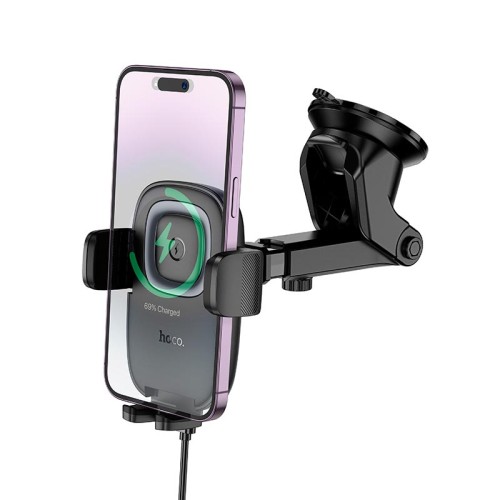 Тримач HOCO Crown push-type wireless charging car holder (center console) HW32 |4.5-7", 15W| black