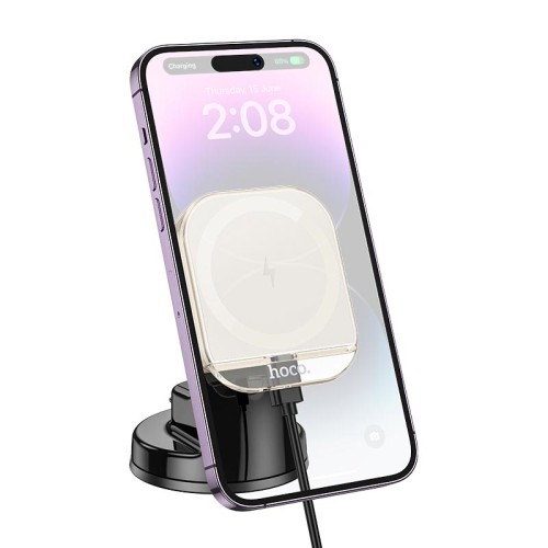 Тримач HOCO Crystal magnetic wireless fast charging car holder HW18 (center console) |15W| purple