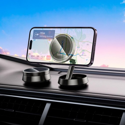Тримач HOCO Metal ring magnetic wireless fast charging car holder HW33 (center console) |15W| grey