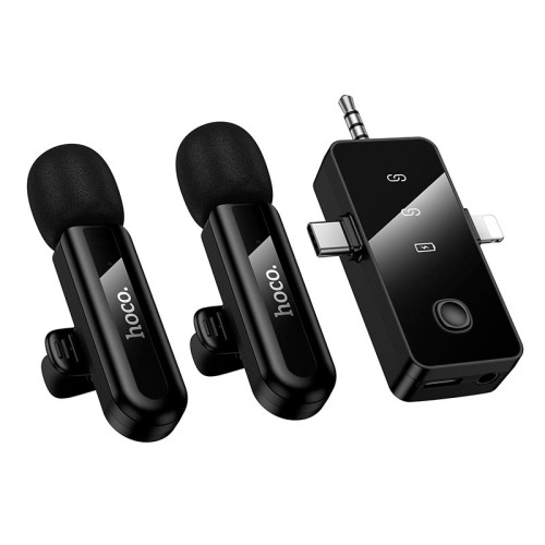 Мікрофон HOCO Fair dual-mic wireless microphone L20C (iP/Type-C/3.5) |ENC, 2.4G| black