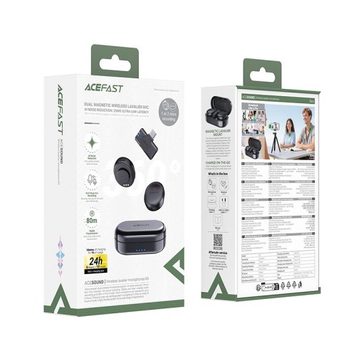 Мікрофон ACEFAST wireless lavalier microphone R3 |8/24h, AI Noice reduction, 80m, USB-C| black