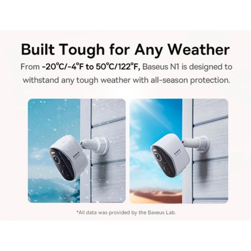 Камера відеоспостереження Baseus Security N1 Outdoor Camera 2K 2-Cam Kit |145°, 16Gb eMMC (16TB Max), Color Night vision, IP67| white