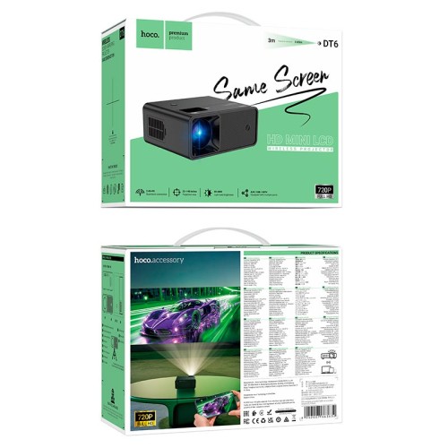 Проектор HOCO wireless projector DT6 (720P same screen version) |2.4G/5G/BT5.1, 720p| black