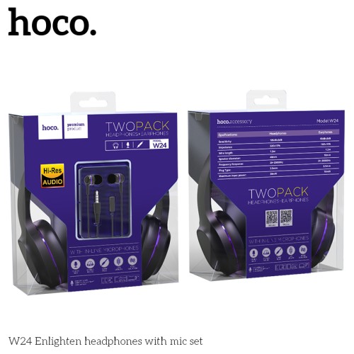 Пара навушників Накладні і вставні HOCO Enlighten W24 black-purple