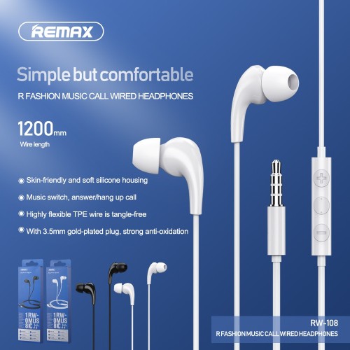 Навушники REMAX Music Call Wired RW-108 white