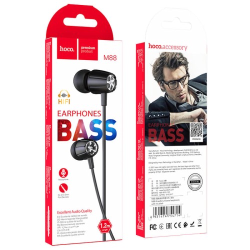 Навушники HOCO Graceful universal earphones with mic M88 black