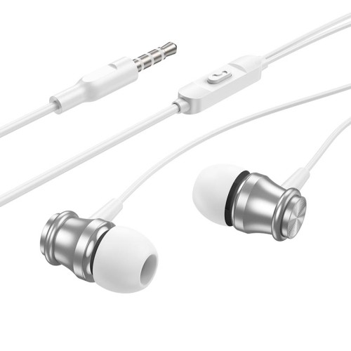 Навушники BOROFONE Platinum metal universal earphones with microphone BM75 |1.2m, Hi-Fi| silver