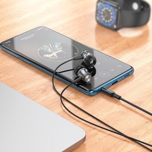 Навушники BOROFONE Platinum metal universal earphones with microphone BM75 |1.2m, Hi-Fi| silver