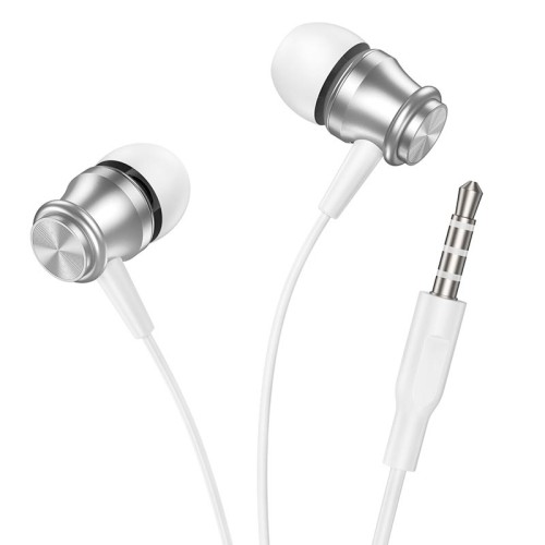 Навушники BOROFONE Platinum metal universal earphones with microphone BM75 |1.2m, Hi-Fi| silver