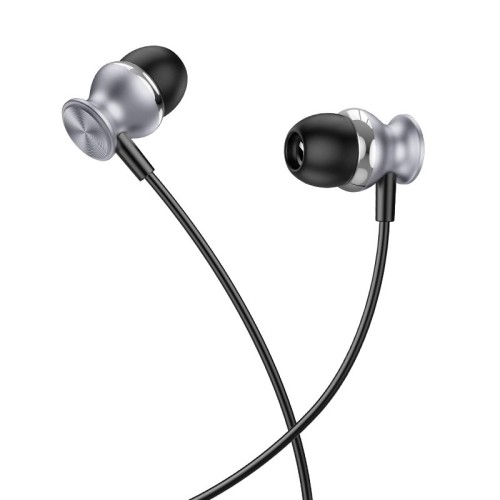 Навушники HOCO Fountain metal universal earphones with microphone M106 silver