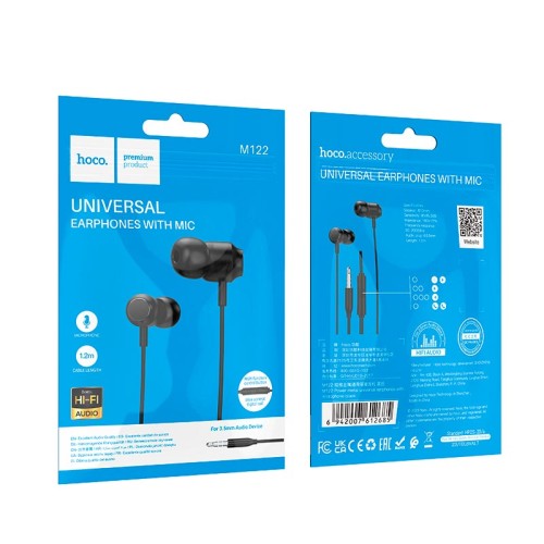Навушники HOCO Power metal universal earphones with microphone M122 black