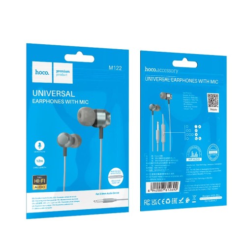 Навушники HOCO Power metal universal earphones with microphone M122 metal-grey