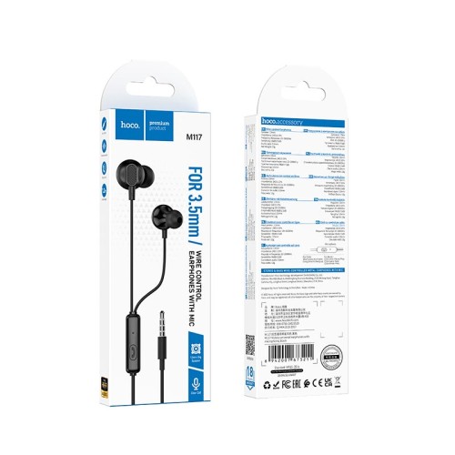 Навушники HOCO Victory universal earphones with microphone M117 |1.2m| black
