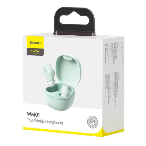 Навушники BLUETOOTH BASEUS Encok True Wireless Earphones WM01 |5Hours, BT5.0, 40mAh/300mAh| (NGWM01-06) green
