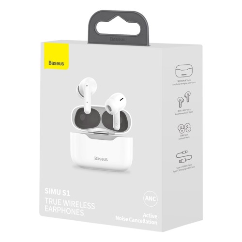Навушники Bluetooth BASEUS SIMU ANC True Wireless Earphone S1 |BT5.1, 40/380mAh, 4.5/24Hours| (NGS1-02) white